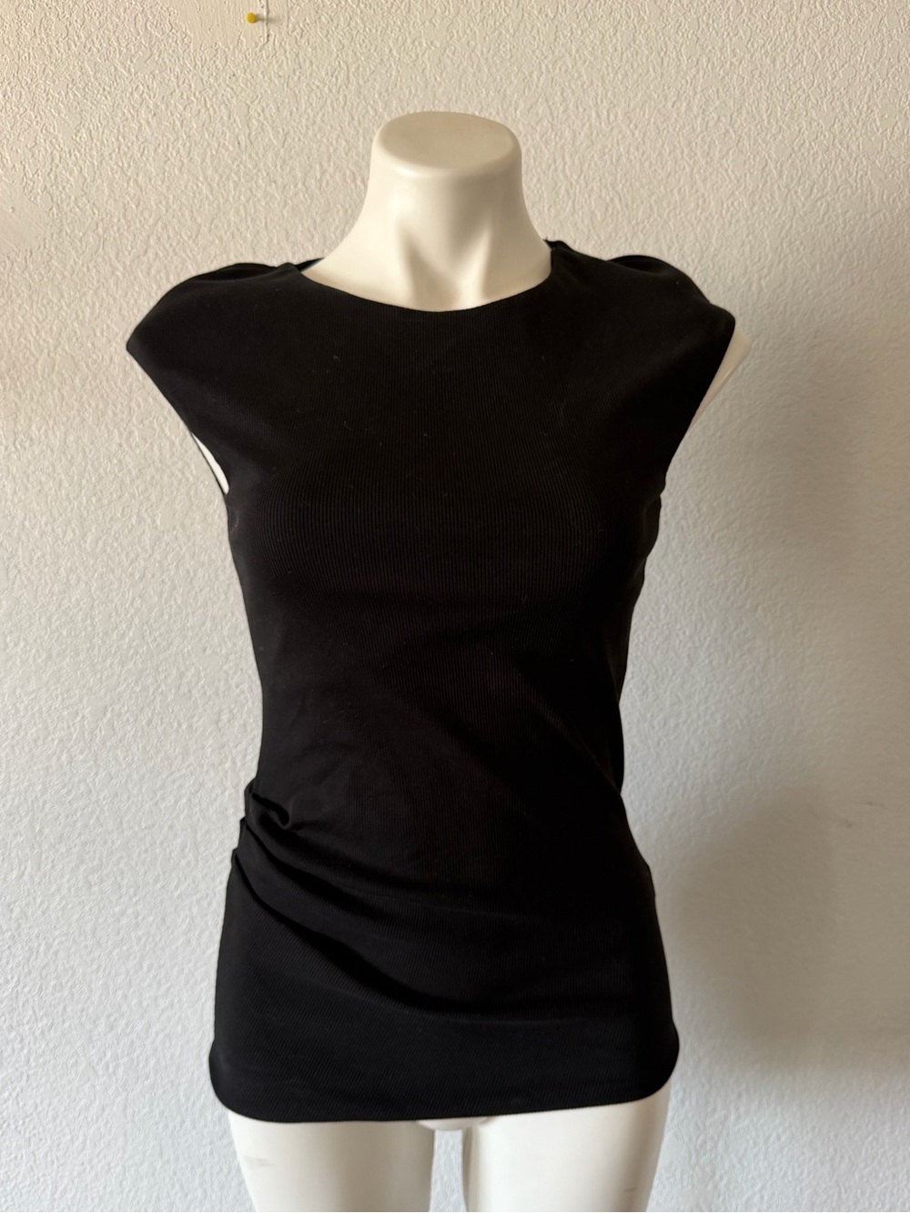Zara Draped Ribbed Ruched Asymmetrical Black Top NWT